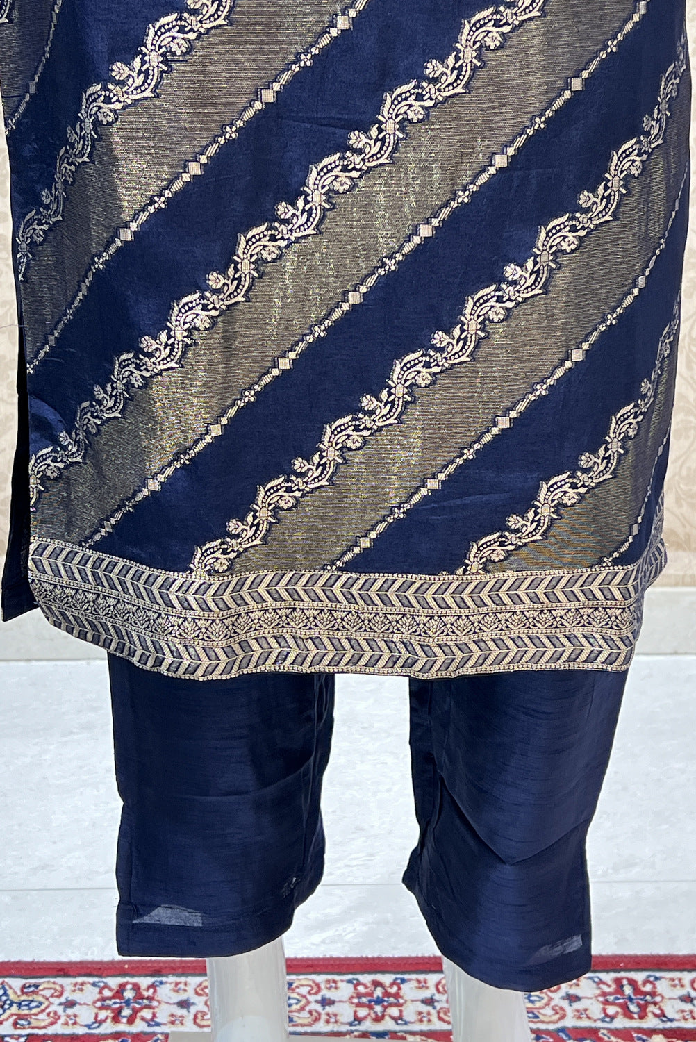 Navy Blue Banaras work Straight Cut Salwar Suit