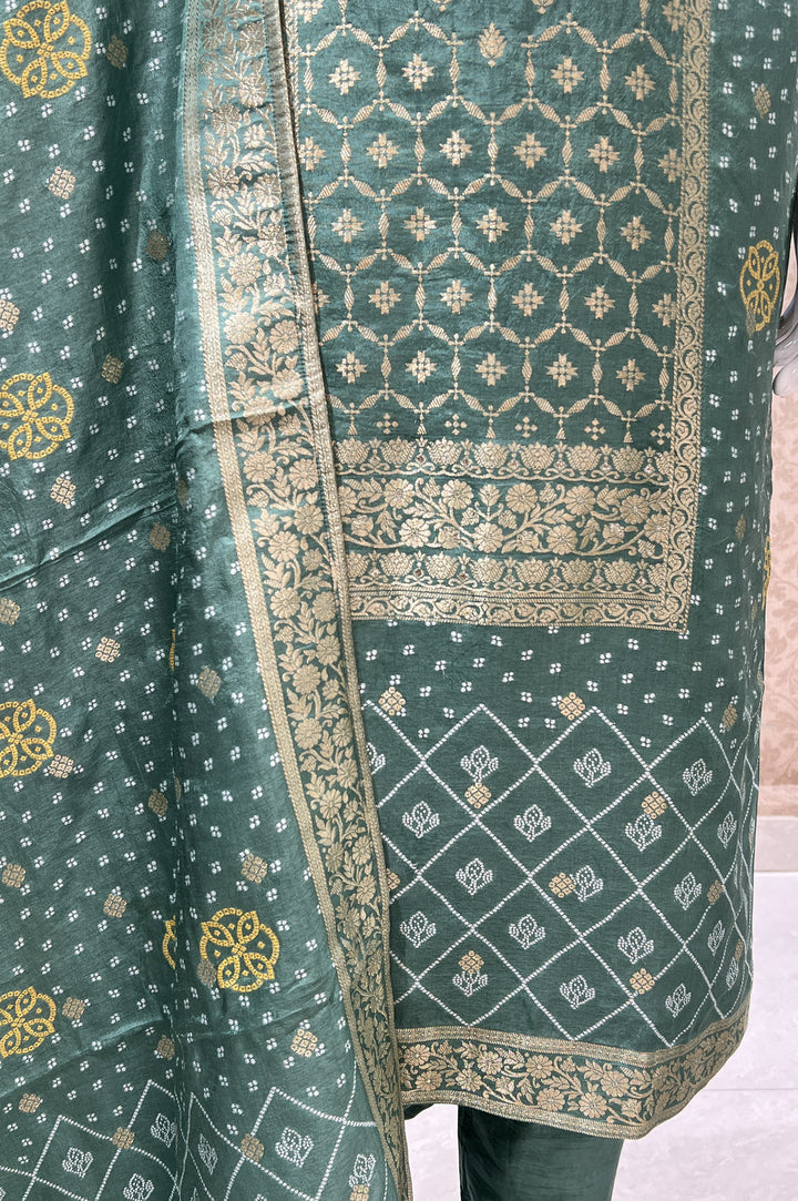 Pista Green Banaras, Beads and Mirror work Straight Cut Salwar Suit