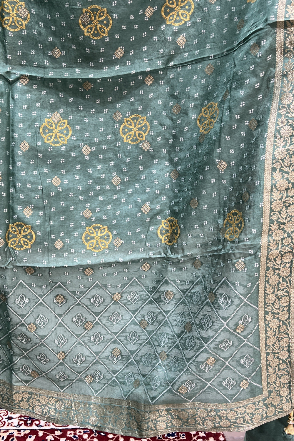 Pista Green Banaras, Beads and Mirror work Straight Cut Salwar Suit