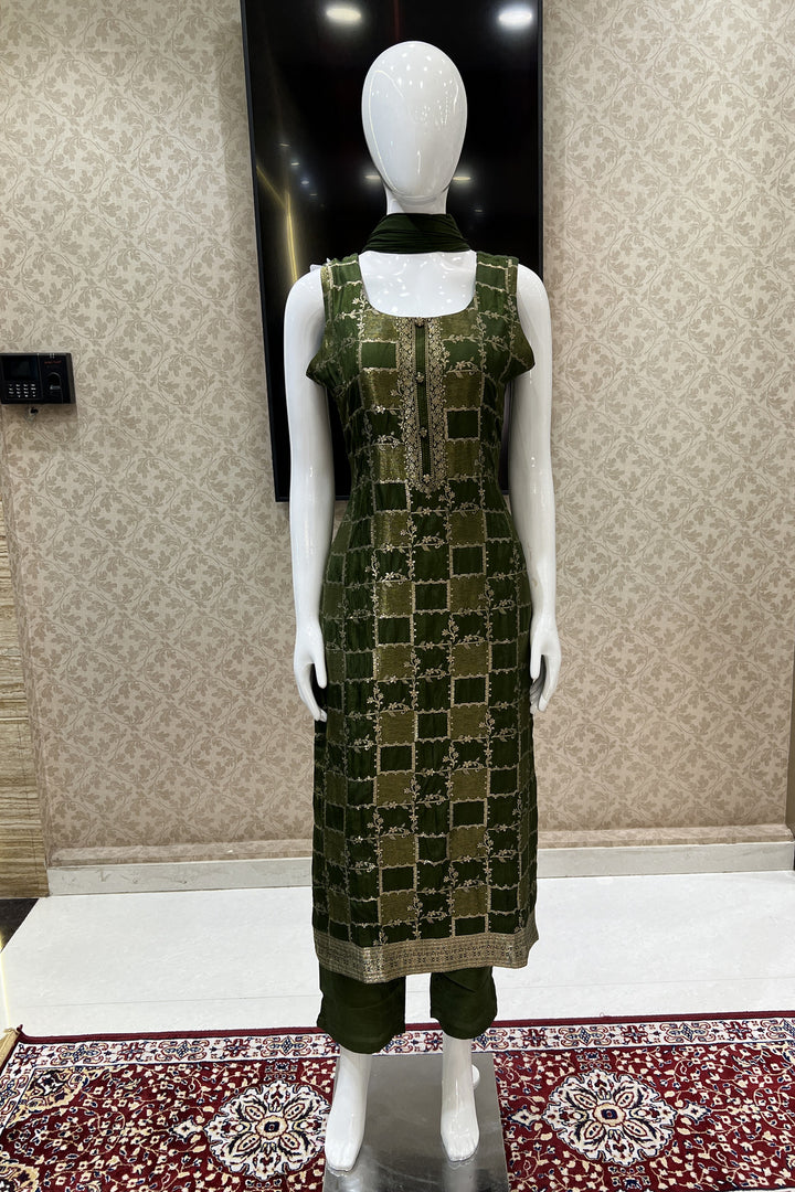 Bottle Green Banaras work Straight Cut Salwar Suit