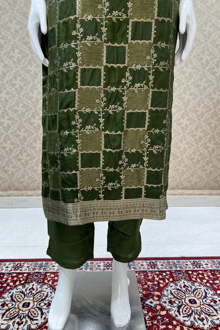 Bottle Green Banaras work Straight Cut Salwar Suit