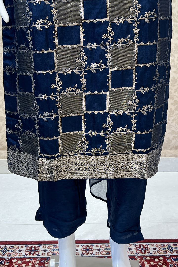 Peacock Blue Banaras work Straight Cut Salwar Suit