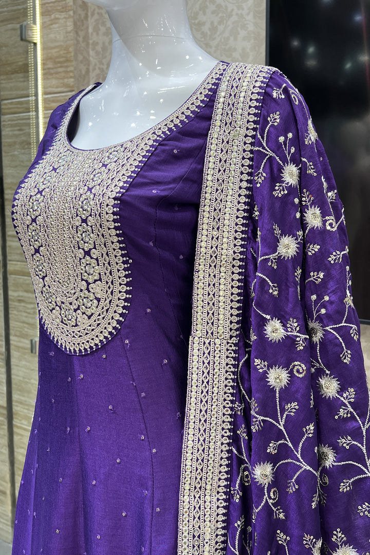 Purple Sequins and Zari work Anarkali Style Salwar Suit