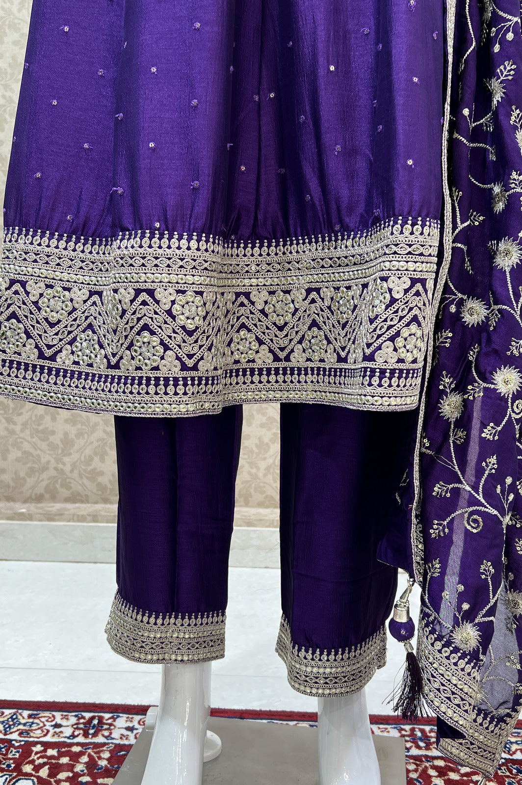 Purple Sequins and Zari work Anarkali Style Salwar Suit