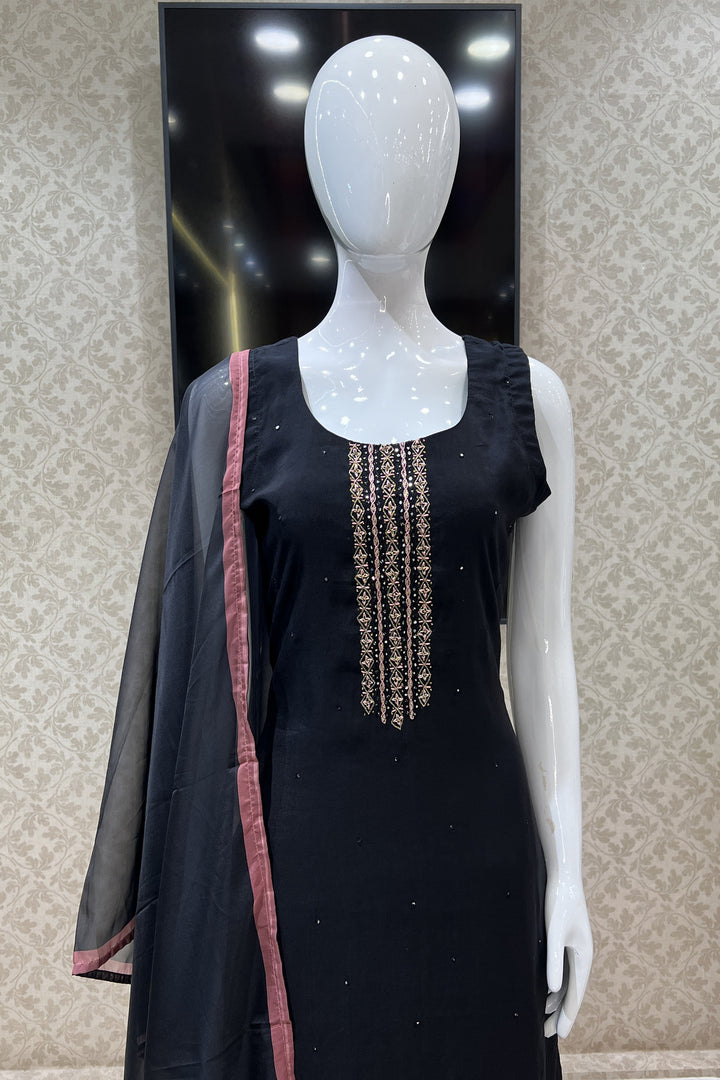 Black Thread, Stone and Sequins work Straight Cut Salwar Suit