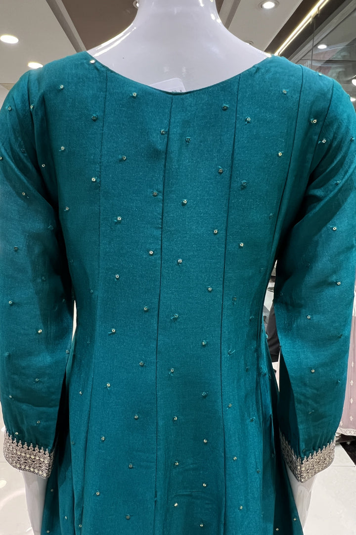 Peacock Green Sequins and Zari work Anarkali Style Salwar Suit