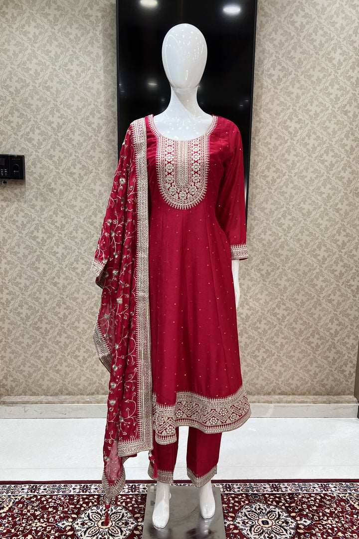 Rani Pink Sequins and Zari work Anarkali Style Salwar Suit