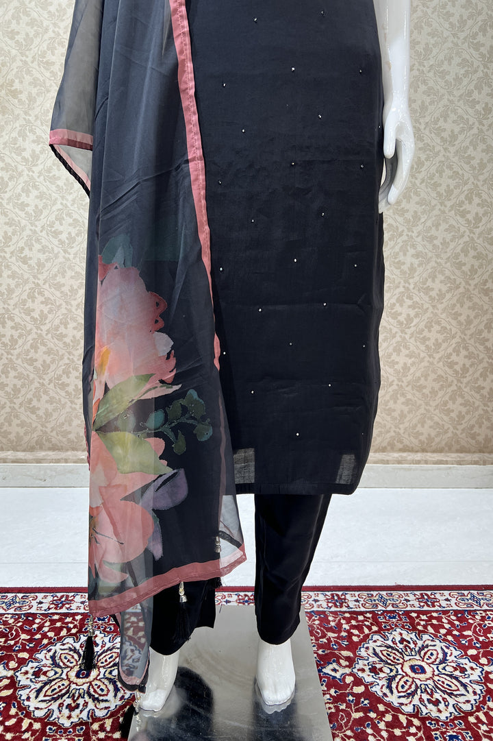 Black Thread, Stone and Sequins work Straight Cut Salwar Suit