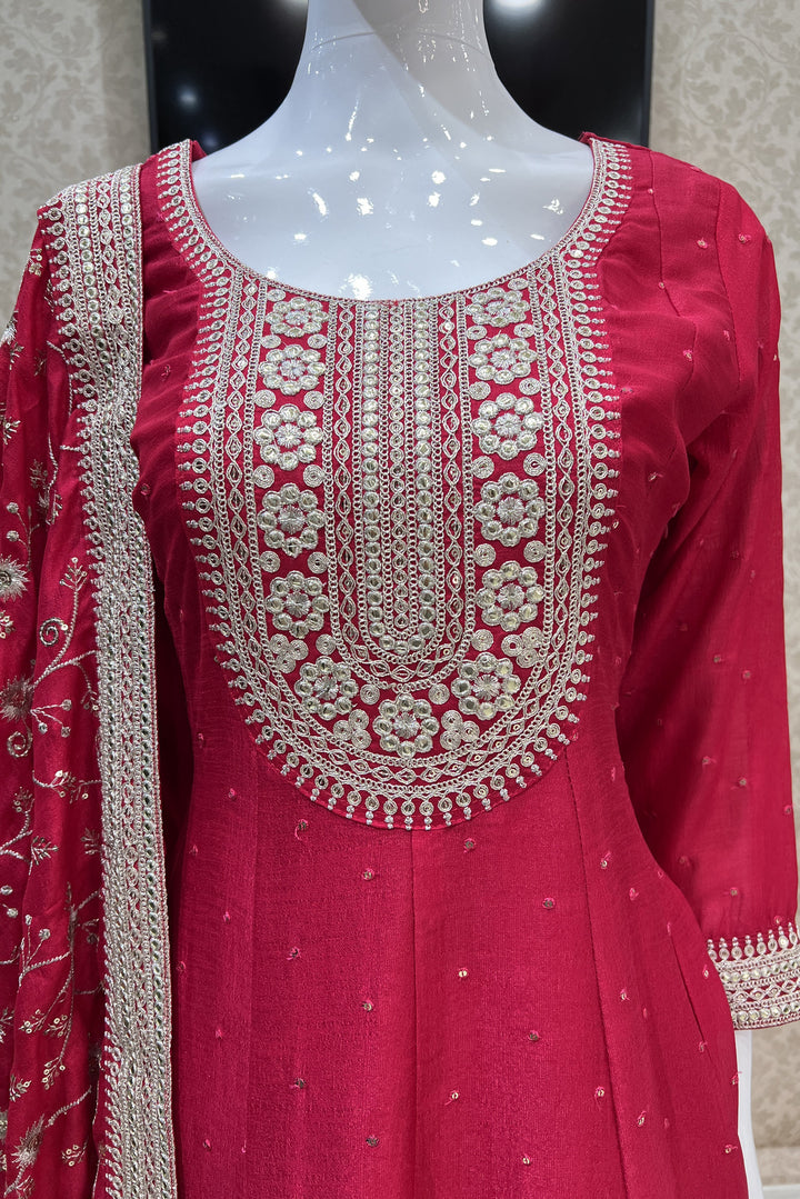 Rani Pink Sequins and Zari work Anarkali Style Salwar Suit