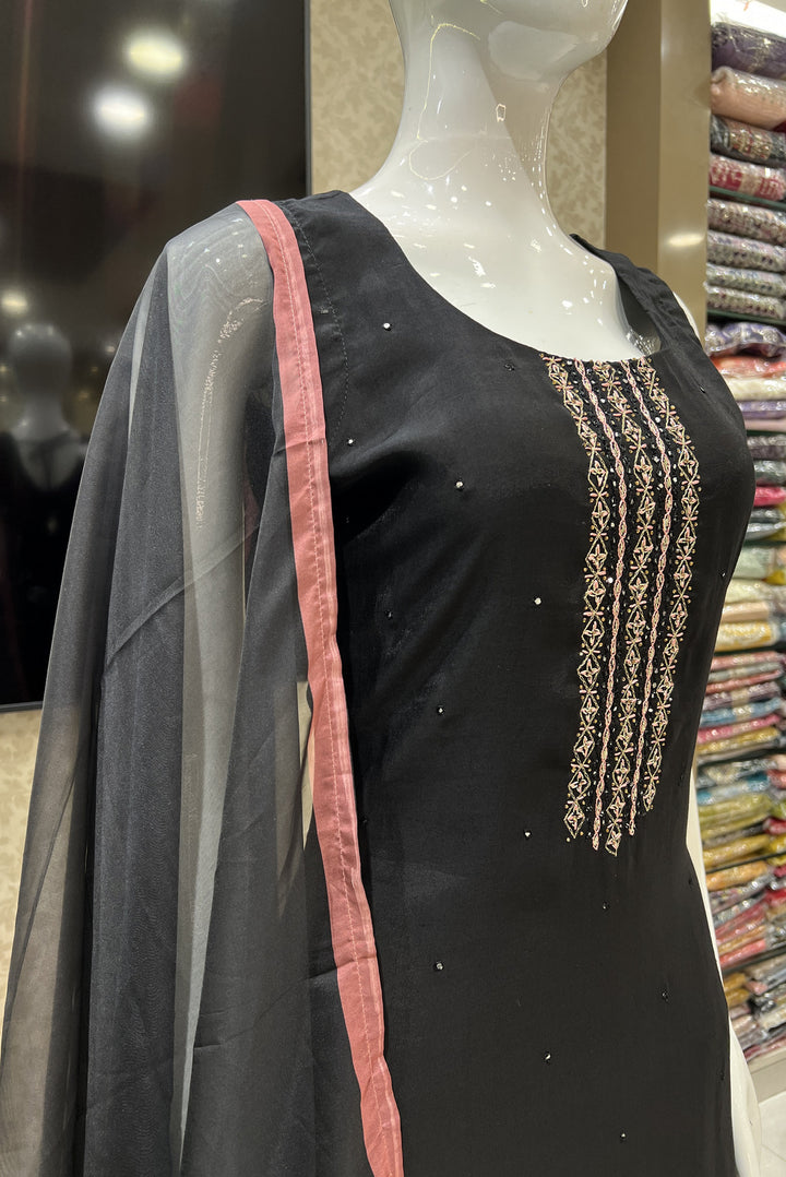 Black Thread, Stone and Sequins work Straight Cut Salwar Suit