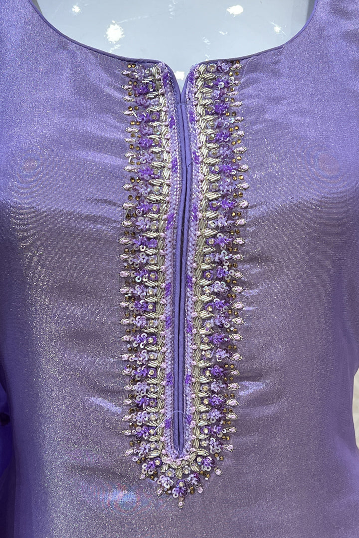 Lavender Zardozi, Beads, Stone and Sequins work Straight Cut Salwar Suit