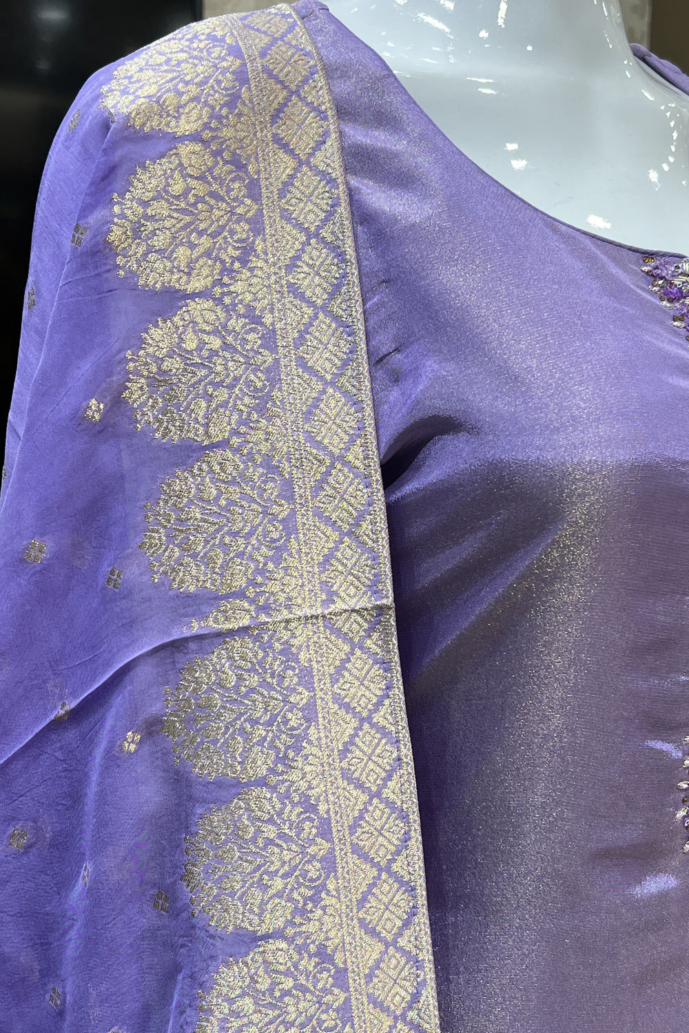 Lavender Zardozi, Beads, Stone and Sequins work Straight Cut Salwar Suit