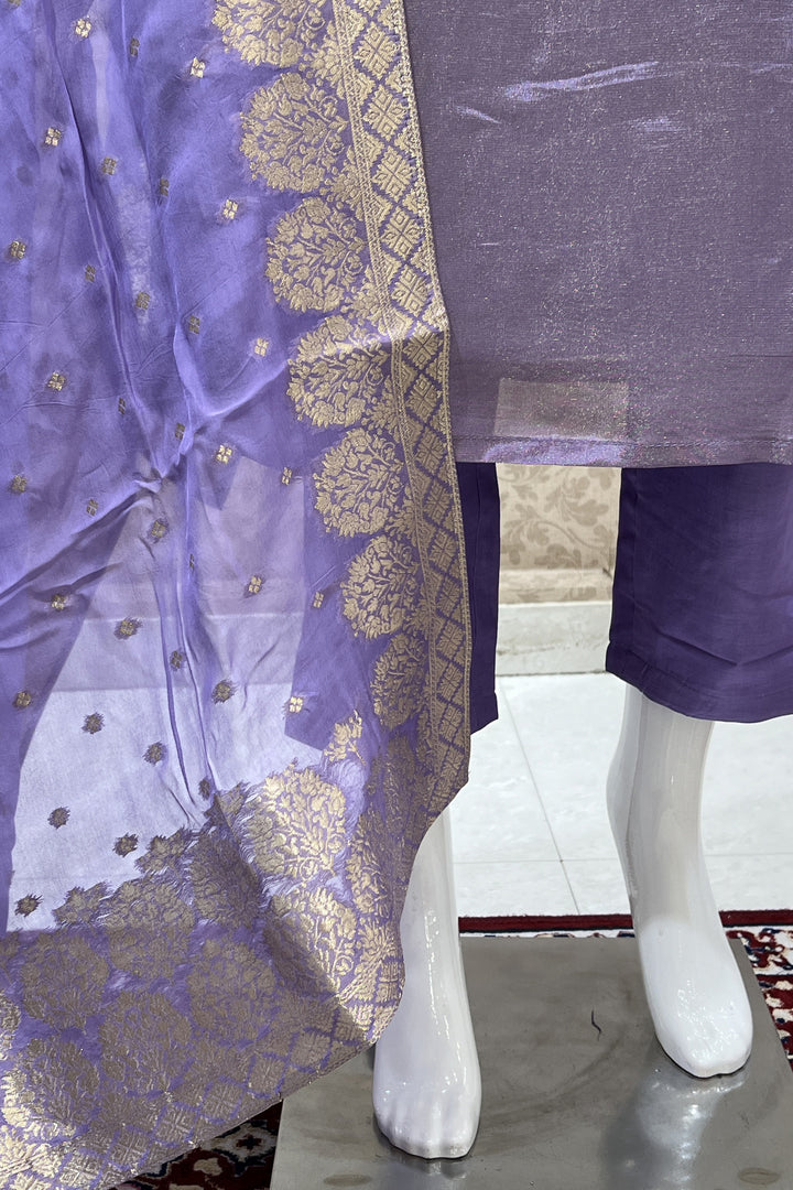 Lavender Zardozi, Beads, Stone and Sequins work Straight Cut Salwar Suit