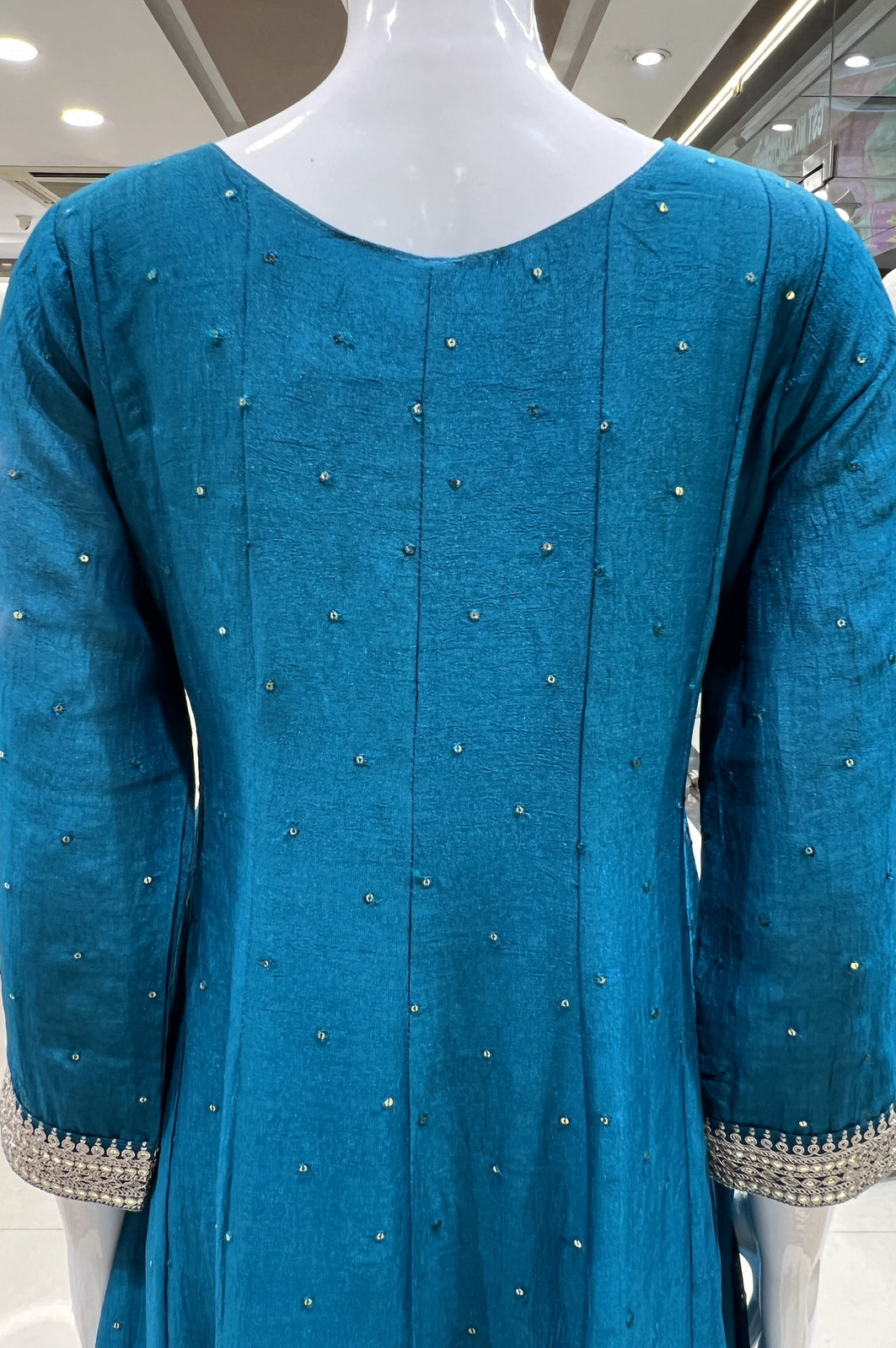 Rama Blue Sequins and Zari work Anarkali Style Salwar Suit