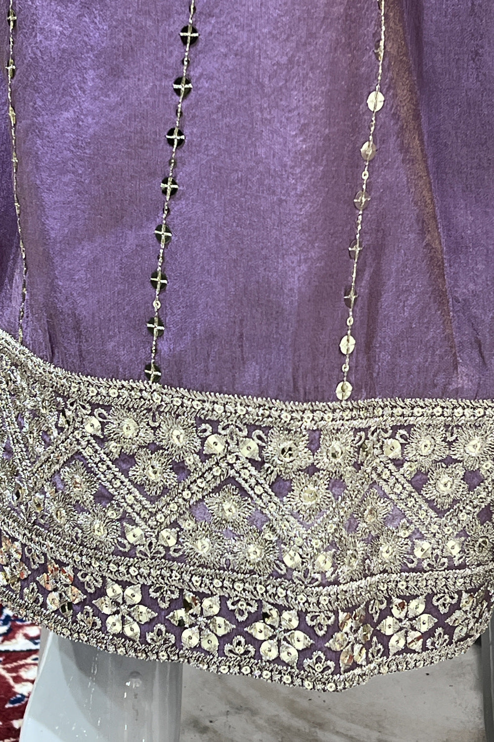 Lavender Silver Zari, Sequins, Beads, Pearl, Mirror and Zardozi work Palazzo Salwar Suit