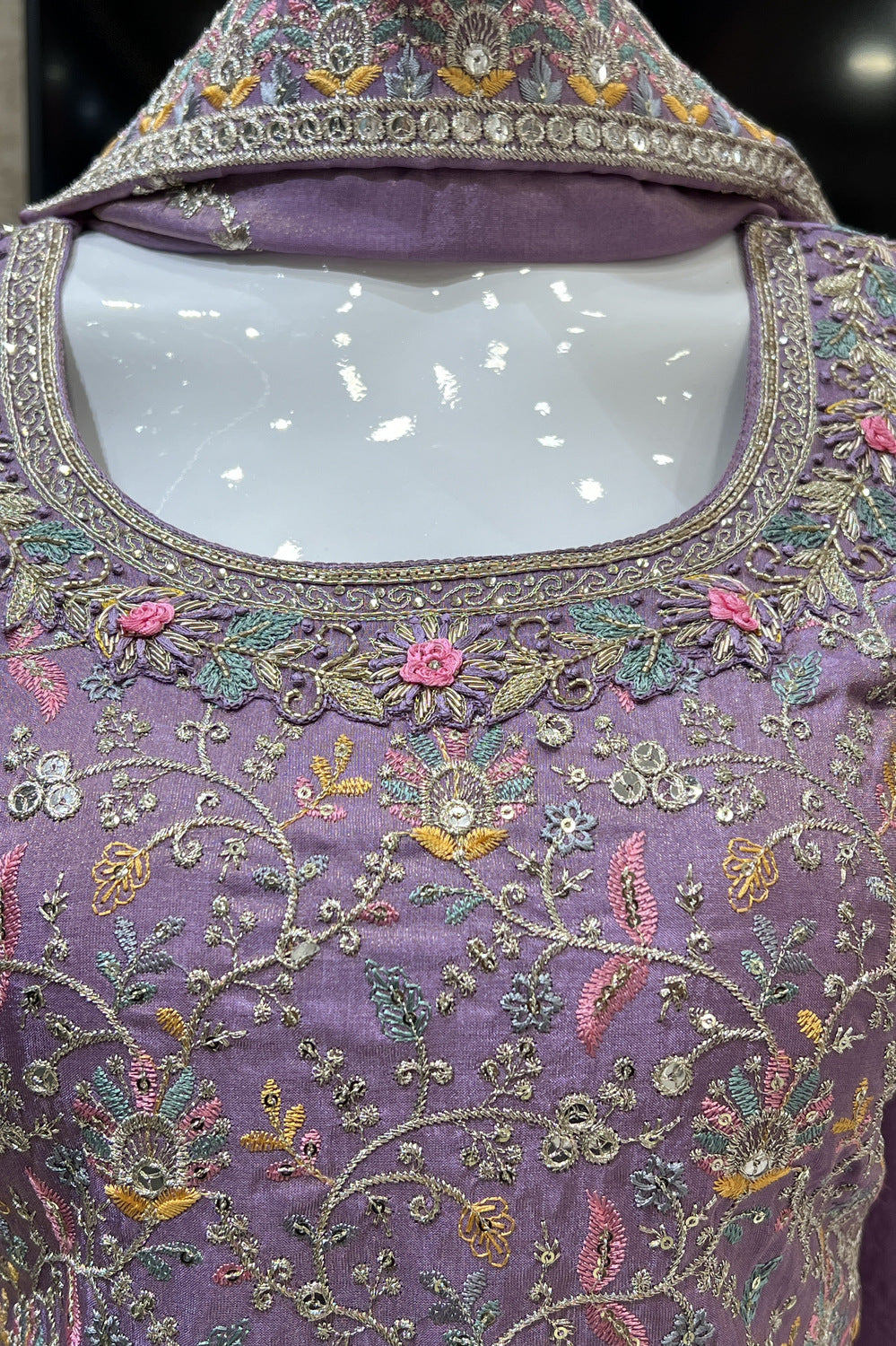 Lilac Multicolor Thread, Zari, Zardozi, Stone and Sequins work Palazzo Salwar Suit