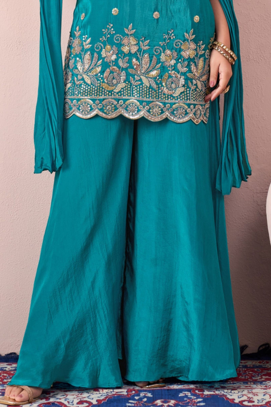 Rama Blue Sequins, Zari, Beads and Stone work Palazzo Salwar Suit