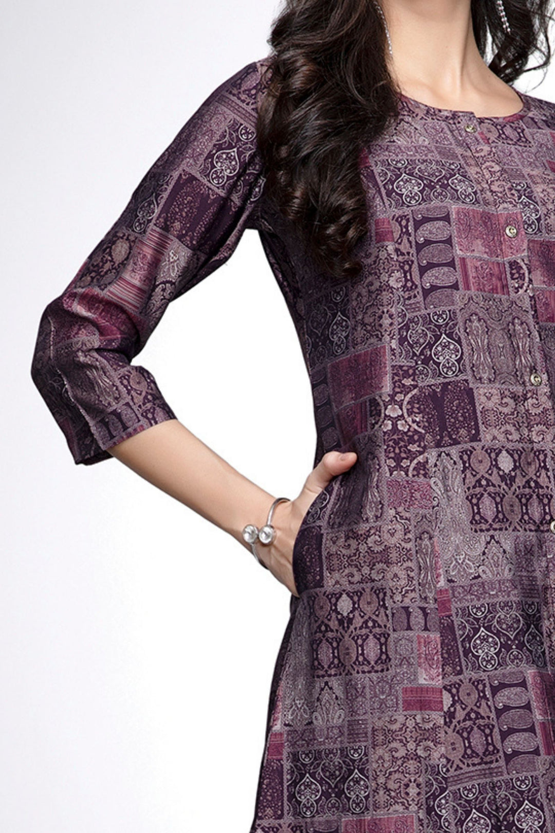 Wine with Digital Print Calf Length Kurti