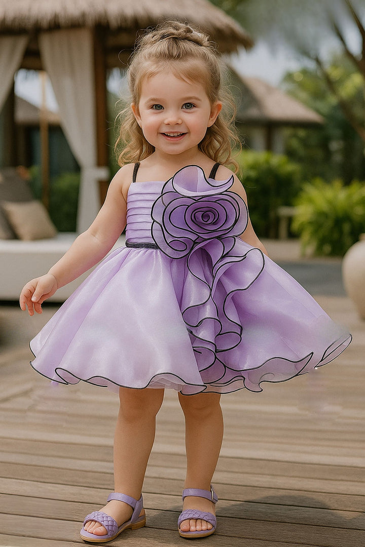 Lavender Stone work Short Partywear Frock for Girls