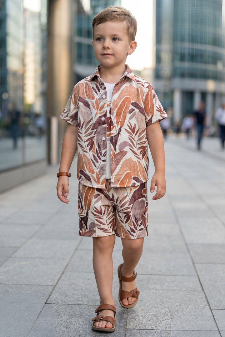 Cream with Multicolor Digital Print Boys Co-Ord Set