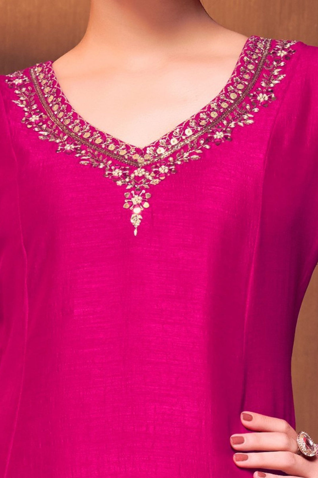 Dark Pink Sequins, Zari, Mirror, Stone and Zardozi work A-line Cut Salwar Suit
