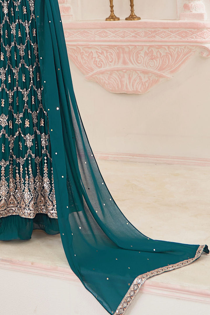 Peacock Blue Sequins and Zari work Mastani Styled Palazzo Suit
