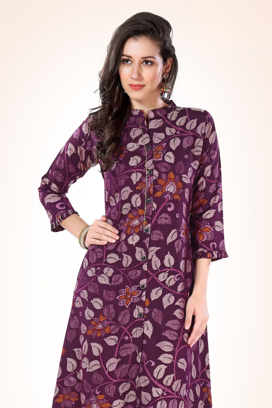 Magenta Digital Print Aline Cut Calf Length Kurti - Seasons Chennai