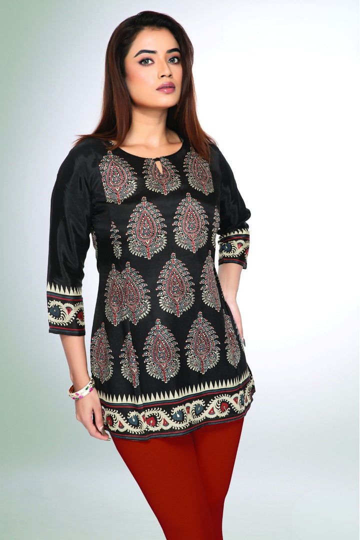 Black Paisley Print Short Kurti