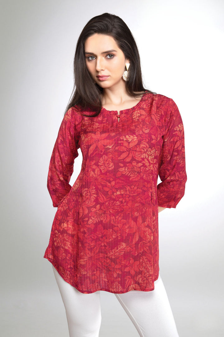 Red Digital Print Short Kurti