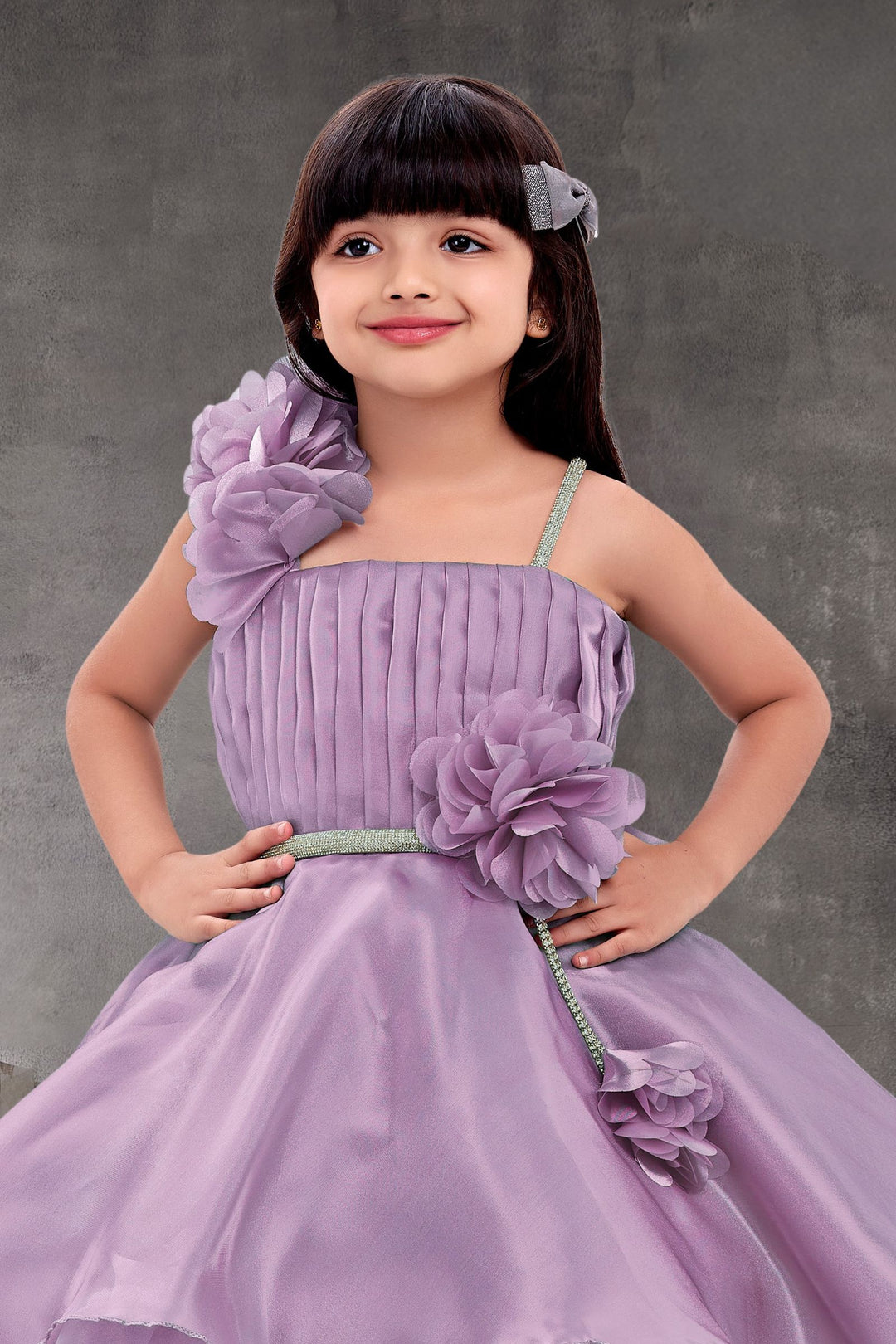 Light Lavender Stone and Sequins work Short Partywear Frock for Girls