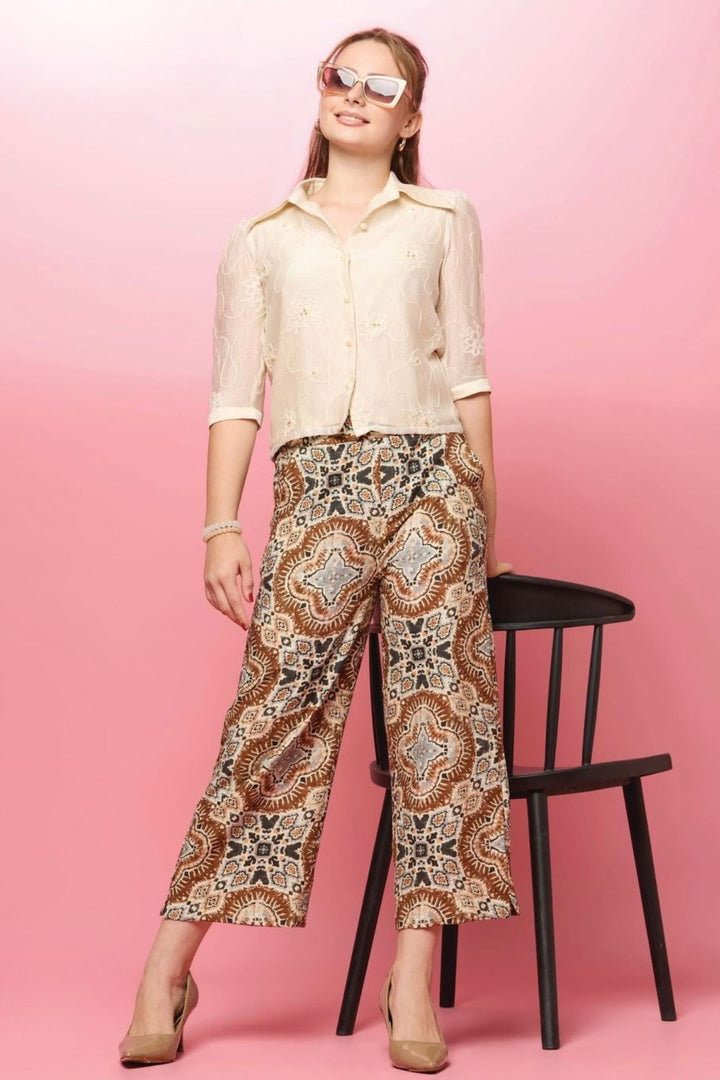 Cream Thread work Top and Palazzo Set for Girls