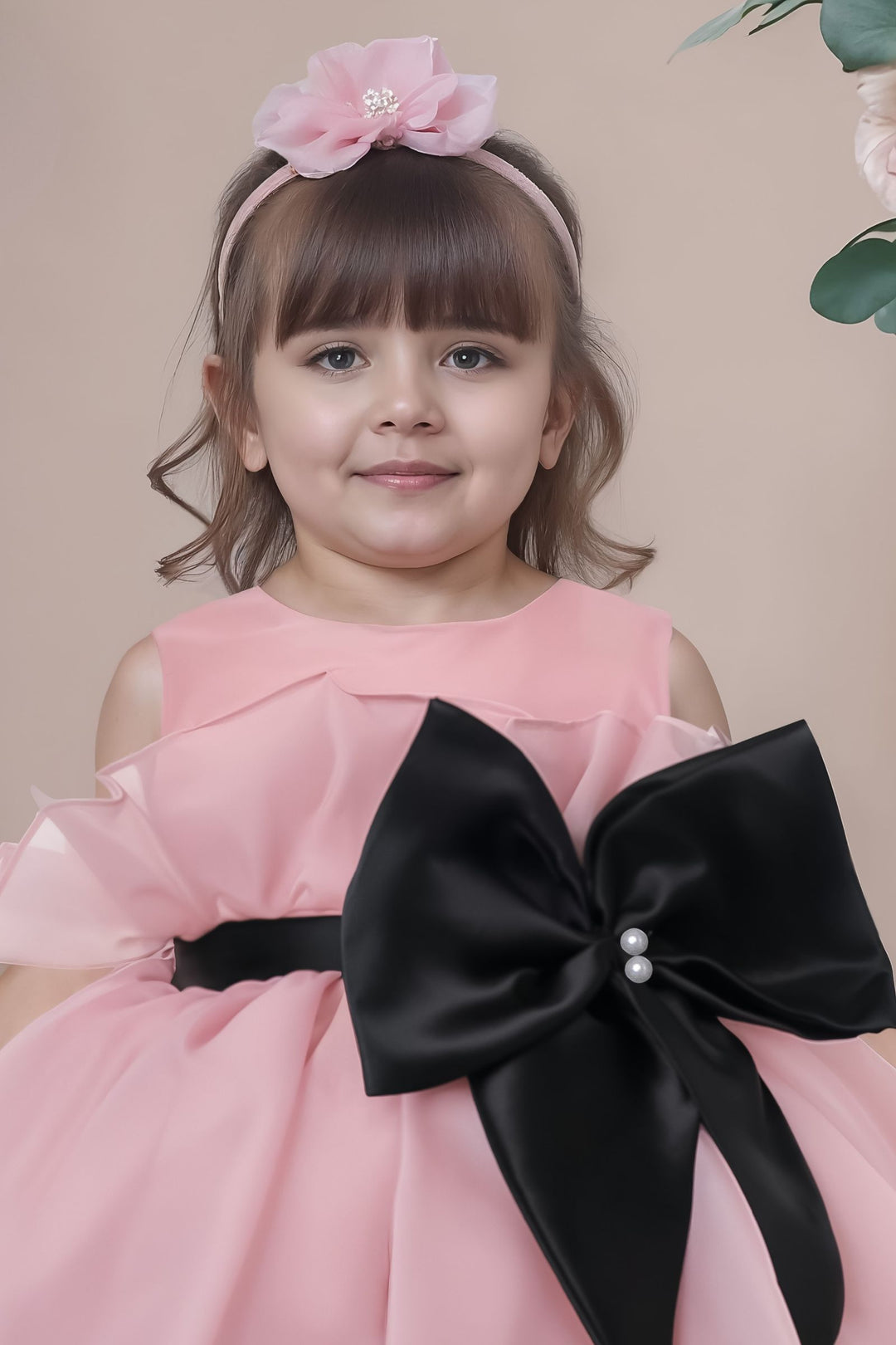 Peach Partywear Short Frock for Girls