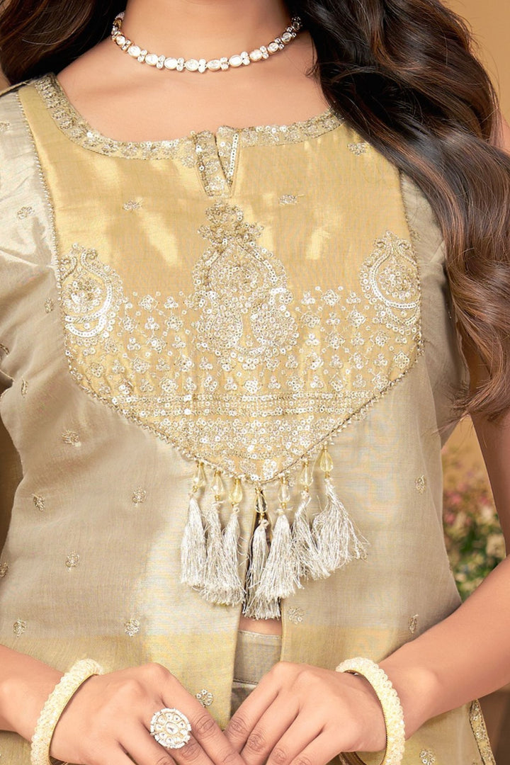 Beige Sequins, Zari and Beads work Palazzo Salwar Suit