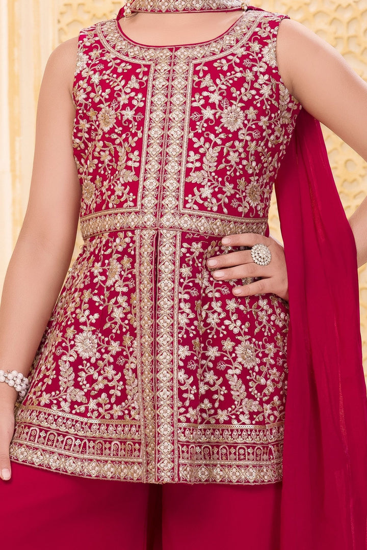 Rani Pink Zari and Sequins work Palazzo Suit Set for Girls