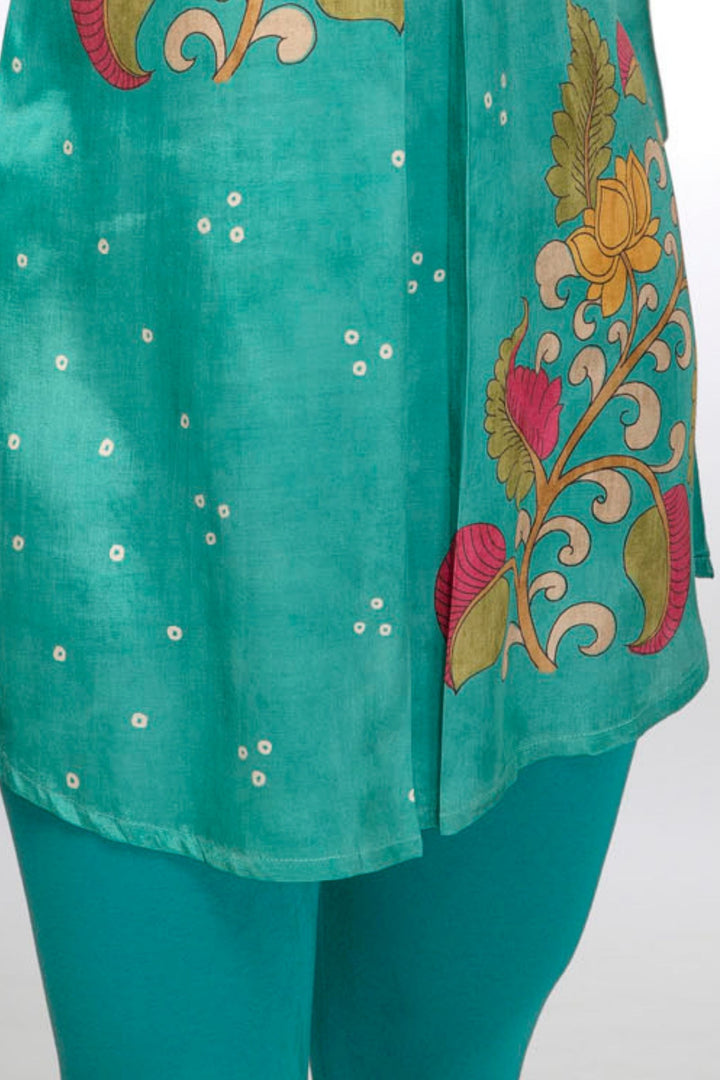 Rama Blue Floral Print Short Kurti