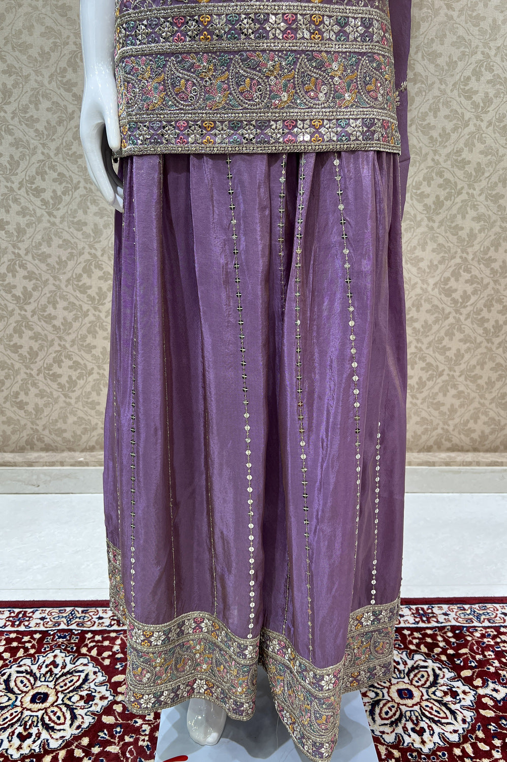 Lilac Multicolor Thread, Zari, Zardozi, Stone and Sequins work Palazzo Salwar Suit