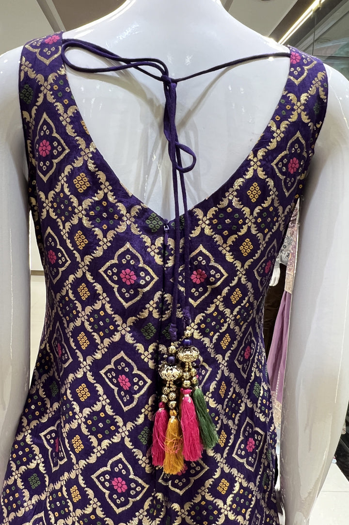 Purple Banaras, Mirror and Thread work Palazzo Salwar Suit