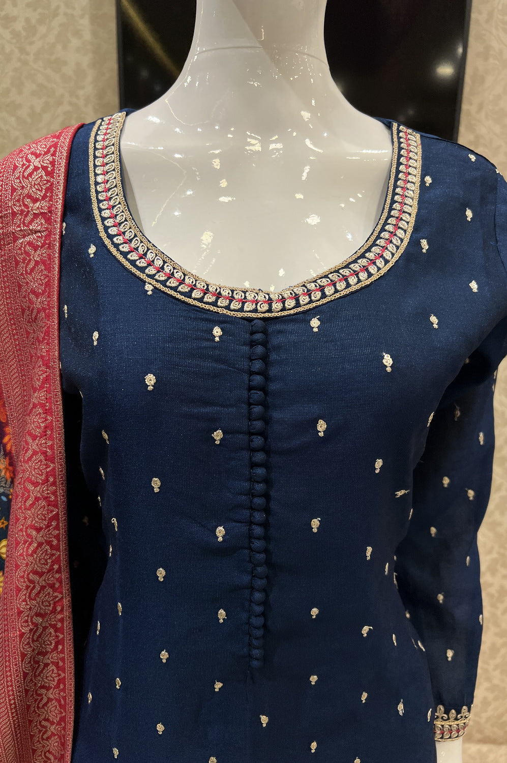 Royal Blue Sequins, Zari and Thread work Straight Cut Salwar Suit