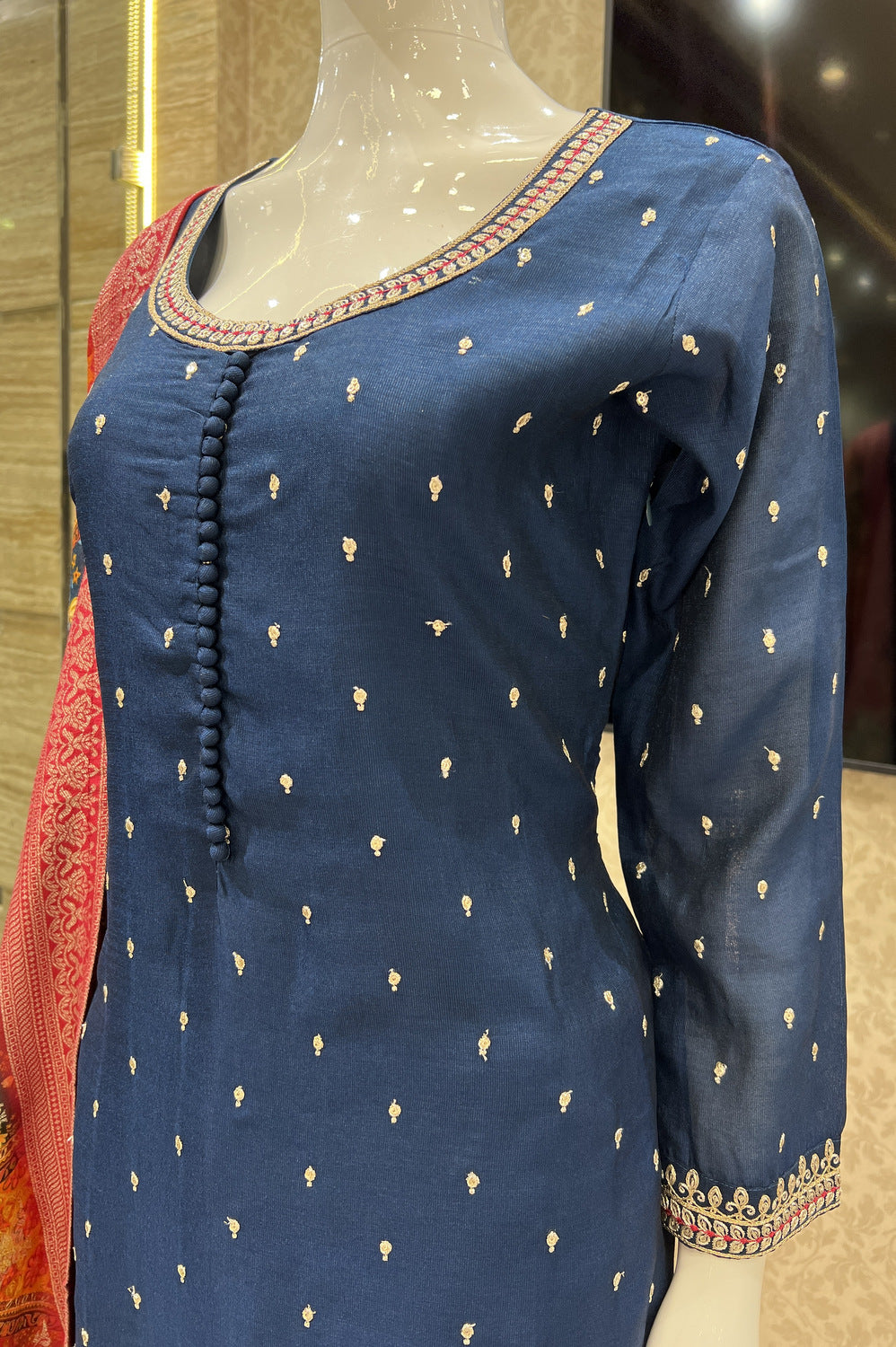 Royal Blue Sequins, Zari and Thread work Straight Cut Salwar Suit