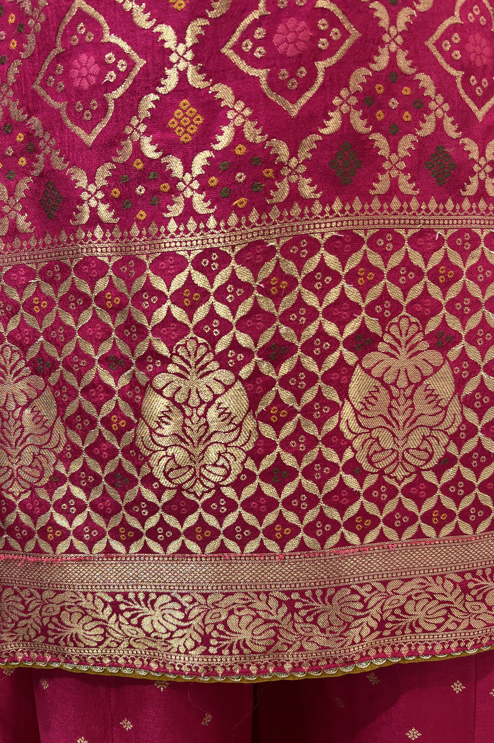 Rani Pink Banaras, Mirror and Thread work Palazzo Salwar Suit