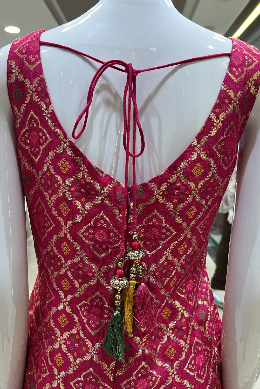 Rani Pink Banaras, Mirror and Thread work Palazzo Salwar Suit