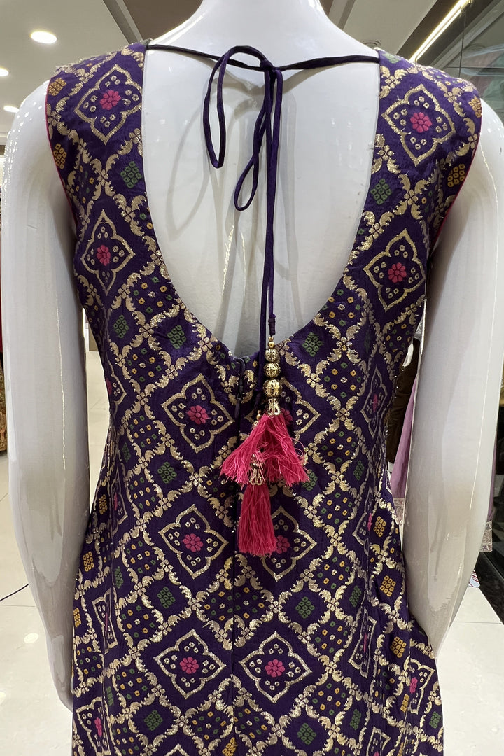 Purple Banaras, Sequins, Mirror, Thread and Zardozi work Straight Cut Salwar Suit