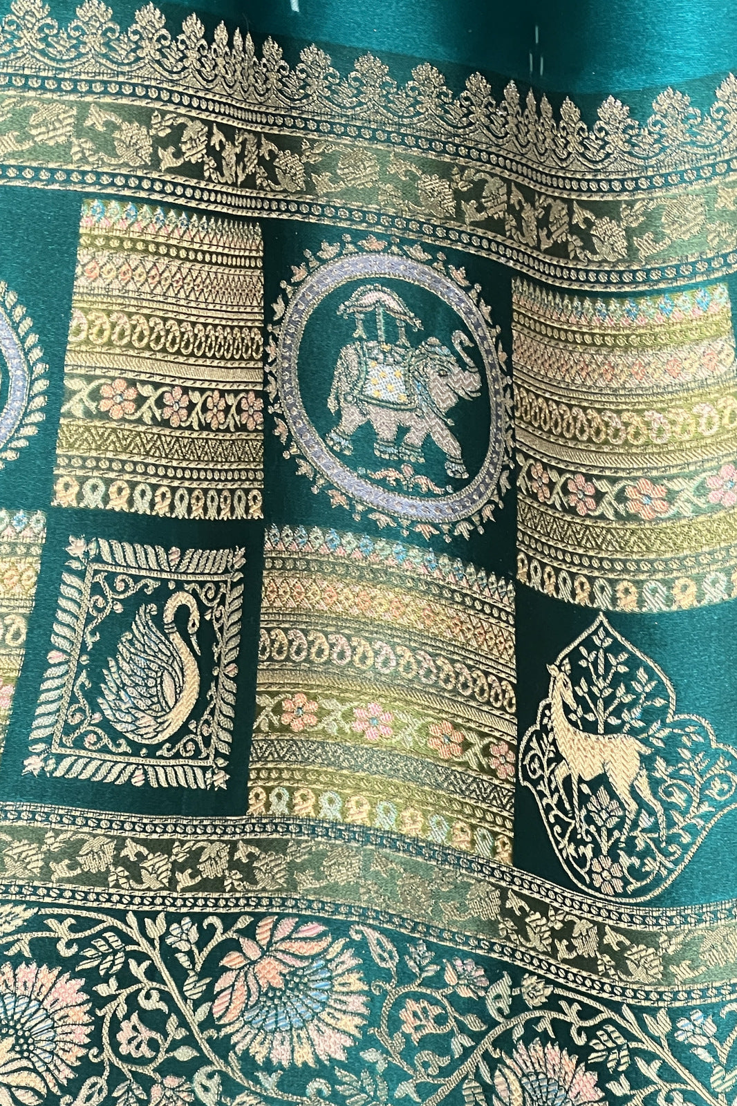 Leaf Green Banaras work and Bandini Print Saree