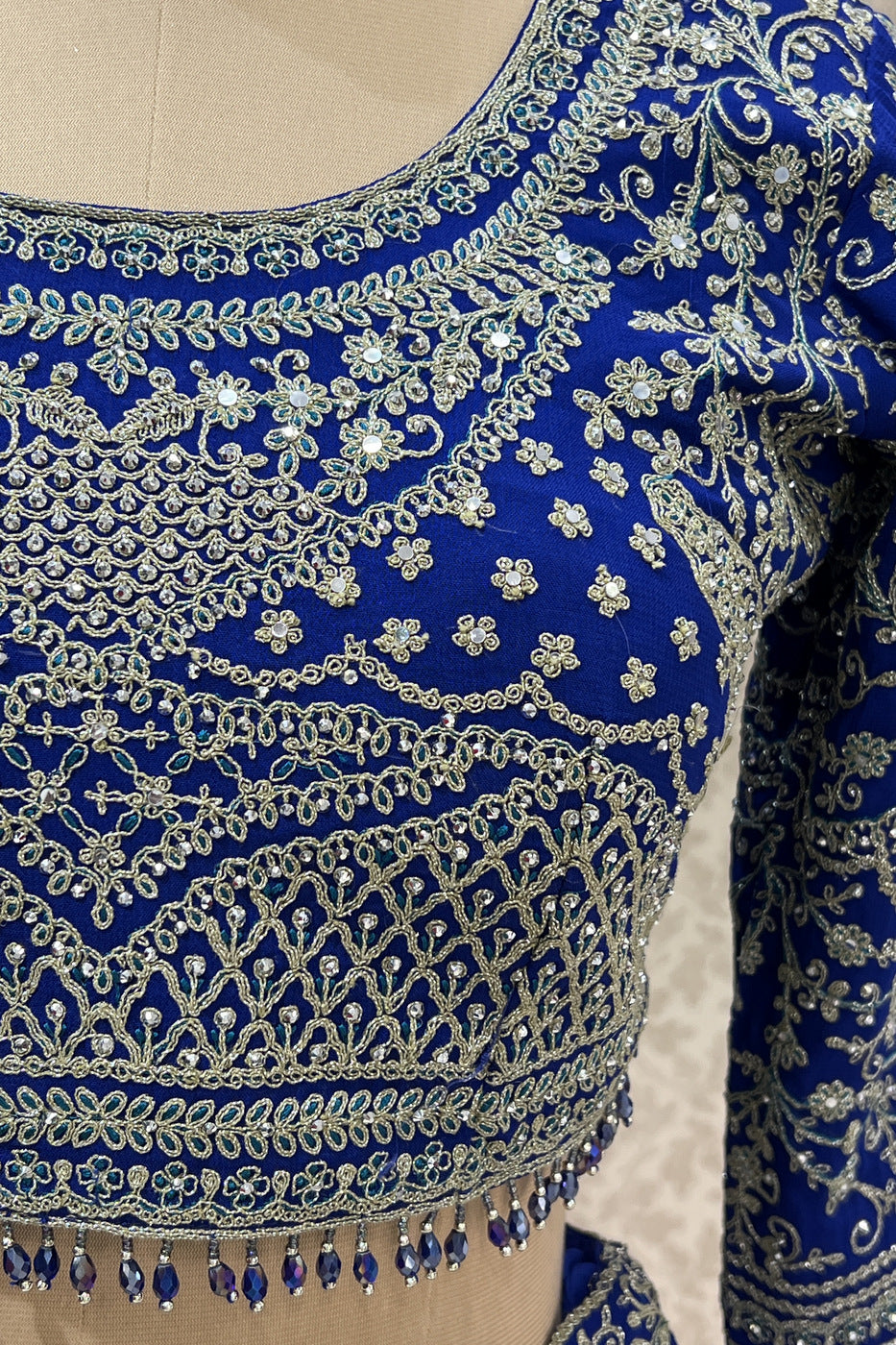 Royal Blue Zari Thread and Stone work Crop Top Lehenga