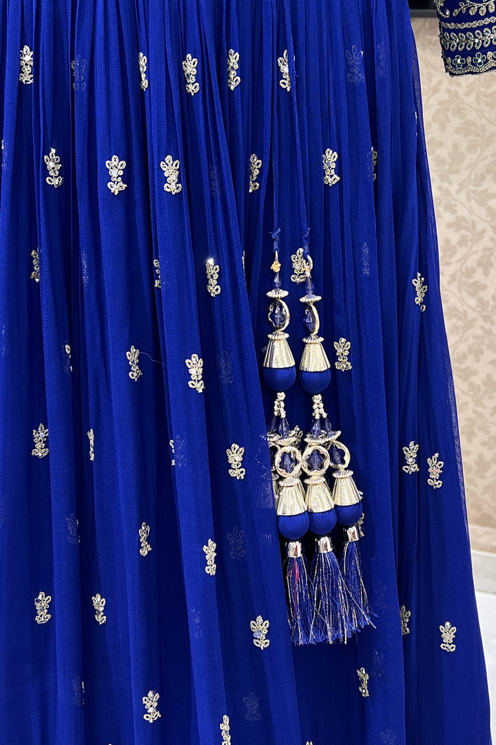 Royal Blue Zari Thread and Stone work Crop Top Lehenga