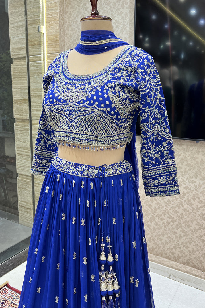 Royal Blue Zari Thread and Stone work Crop Top Lehenga