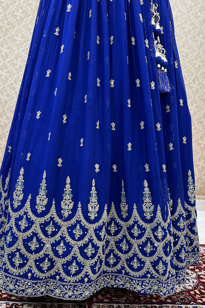 Royal Blue Zari Thread and Stone work Crop Top Lehenga