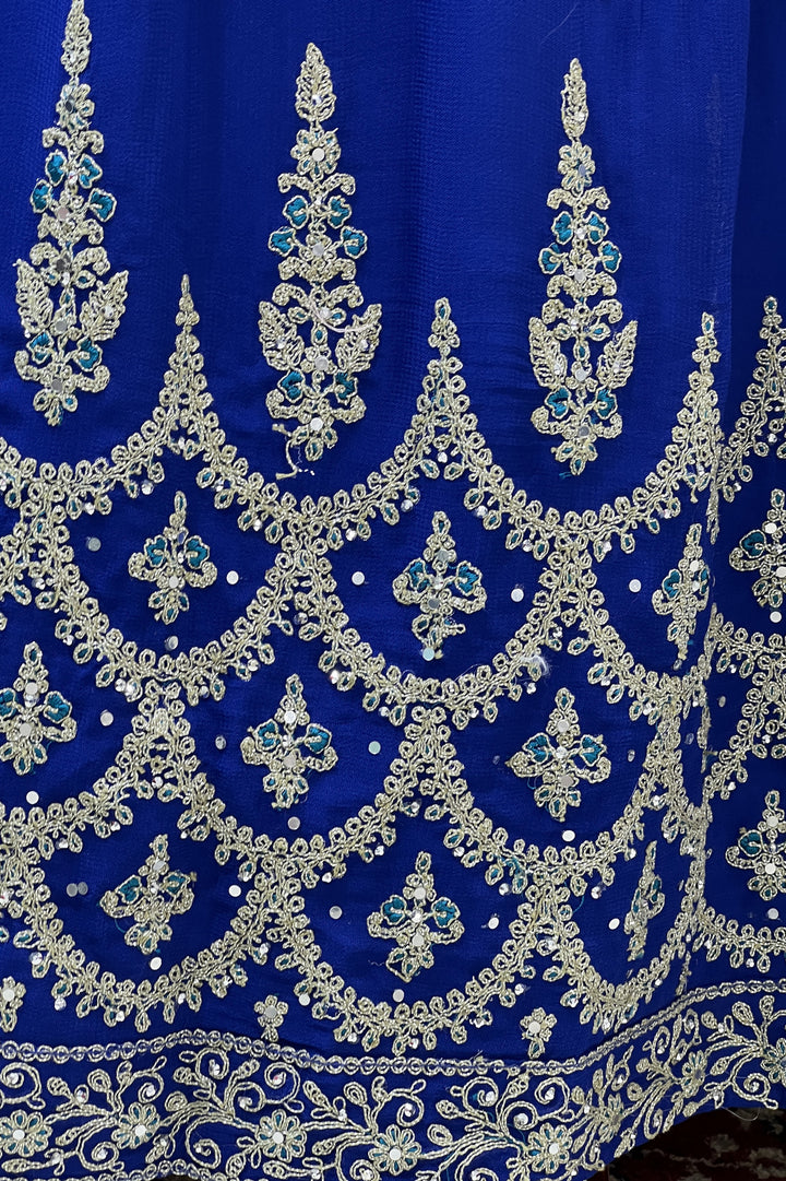 Royal Blue Zari Thread and Stone work Crop Top Lehenga