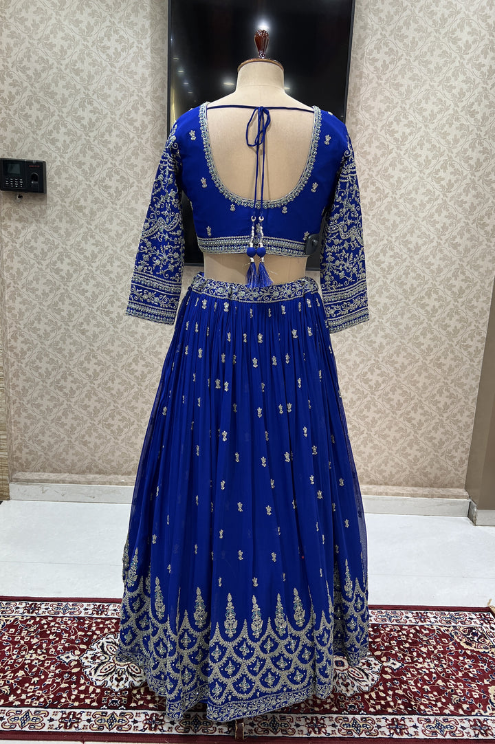 Royal Blue Zari Thread and Stone work Crop Top Lehenga