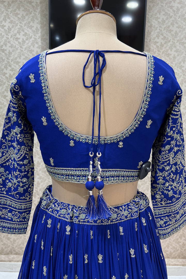 Royal Blue Zari Thread and Stone work Crop Top Lehenga